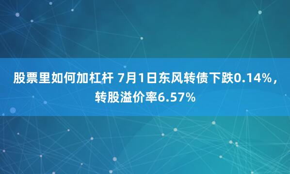 股票里如何加杠杆 7月1日东风转债下跌0.14%，转股溢价率6.57%
