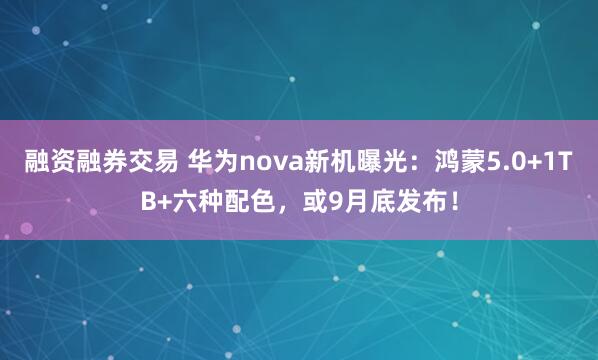 融资融券交易 华为nova新机曝光:鸿蒙5.0+1TB+六种配色,或9月底发布!